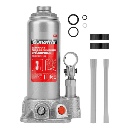 Домкрат гидравлический бутылочный, 3 т, высота подъема 194-372 мм Matrix по ценам производителя в Москве с доставкой по всей России