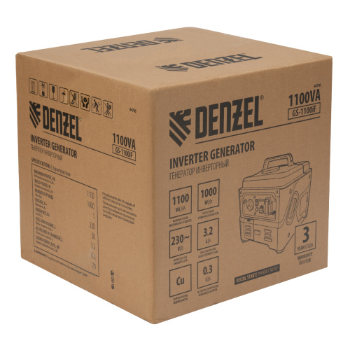 Генератор инверторный GS-1100iF, 1,1 кВт, 230 В, ручной старт DENZEL по ценам производителя в Москве с доставкой по всей России