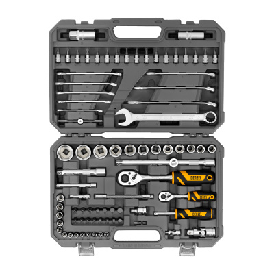 Набор инструментов, 1/2", 1/4", CrV, S2, пластиковый кейс, 82 предмета Denzel по ценам производителя в Москве с доставкой по всей России