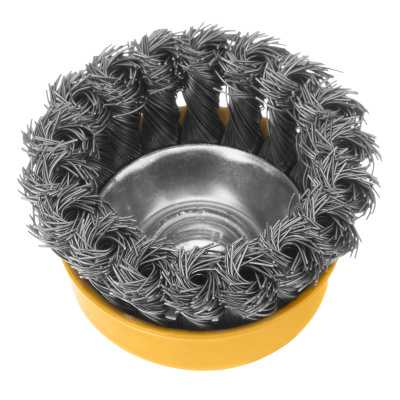 Щетка для УШМ, 75 мм, "Чашка", крученая нержавеющая проволока 0.5 мм, М14 Denzel по ценам производителя в Москве с доставкой по всей России