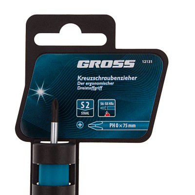 Отвертка PH0 x 75 мм, S2, трехкомпонентная рукоятка Gross по ценам производителя в Москве с доставкой по всей России