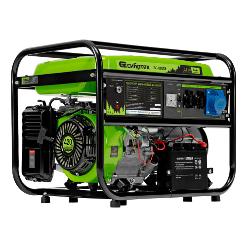 Генератор бензиновый БС-8000Э, 6,6 кВт, 230В, четырехтактный, 25 л, электростартер Сибртех по ценам производителя в Москве с доставкой по всей России