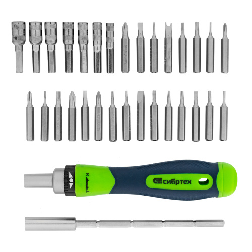Отвертка реверсивная для точных работ с набором бит и торцевых головок, 32 предмета, CrV Сибртех по ценам производителя в Москве с доставкой по всей России