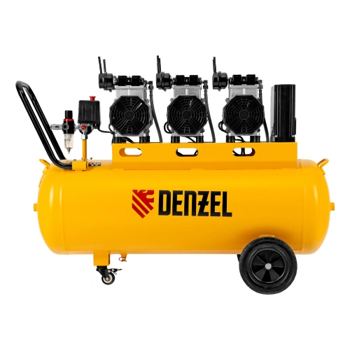 Компрессор безмасляный, малошумный DLS 3300/100, 3300 Вт,3x1100, 100 л, 570 л/мин ,блок управления Denzel по ценам производителя в Москве с доставкой по всей России