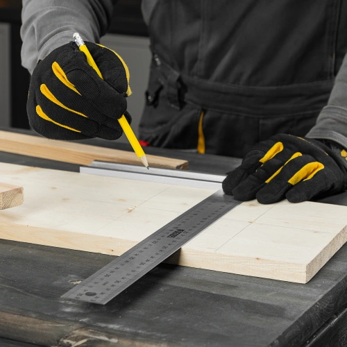 Угольник стальной 400 мм, нержавеющая сталь, градуировка, алюминиевое основание Denzel по ценам производителя в Москве с доставкой по всей России