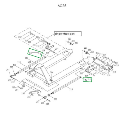 Ось крепления рычага силового блока к подвильной тяге для гидравлических тележек JC20 по ценам производителя в Москве с доставкой по всей России