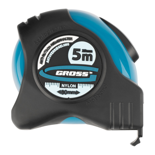 Рулетка "Schlagfest",5 м x 25 мм,магнитный обрезиненный зацеп,двусторонняя шкала,Нейлоновое покрытие,автоматическая фиксация Gross по ценам производителя в Москве с доставкой по всей России