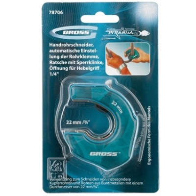 Труборез ладонный"Piranha", 22 мм, 3/4, автоматическая регулировка зажима трубы, трещотка с храповым механизмом, отверстие 1/4 Gross по ценам производителя в Москве с доставкой по всей России