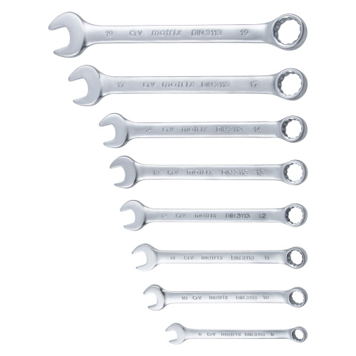 Набор ключей комбинированных, 8-19 мм, 8 шт, CrV, матовый хром Matrix по ценам производителя в Москве с доставкой по всей России