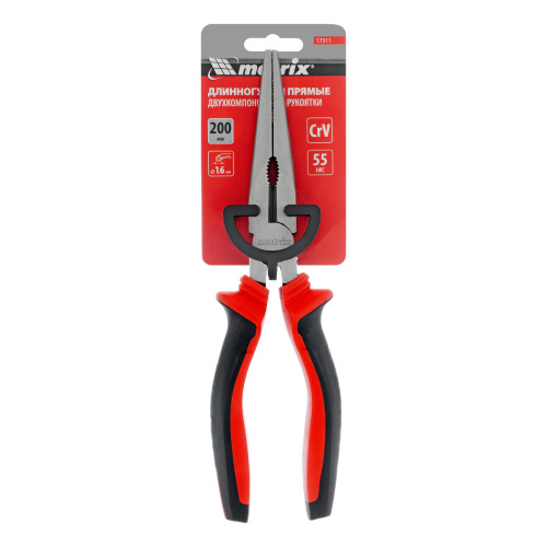 Длинногубцы прямые, 200 мм, хром-ванадий, двухкомпонентные рукоятки Matrix по ценам производителя в Москве с доставкой по всей России
