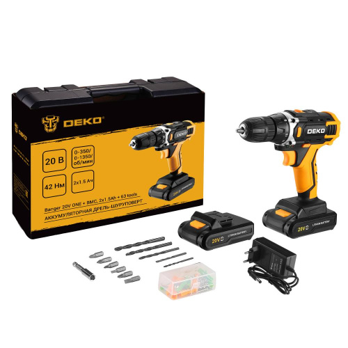 Аккумуляторная дрель-шуруповерт DEKO Banger 20V ONE + в кейсе + набор 63 инструмента для дома, 20В, купить в Москве с доставкой по всей России | ProtosMarket.ru