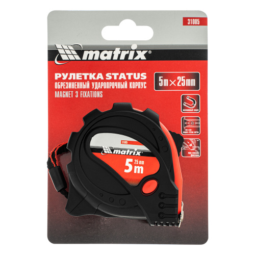 Рулетка Status Magnet 3 fixations,5 м х 25 мм,обрезиненный корпус,зацеп с магнитом Matrix по ценам производителя в Москве с доставкой по всей России