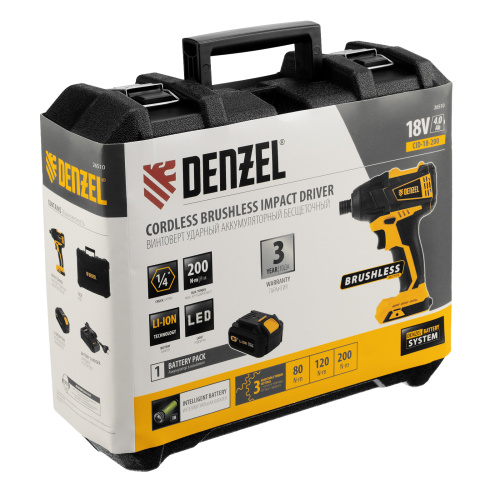 Винтоверт ударный аккумуляторный бесщет CID-IB-200 18В Li-Ion Denzel по ценам производителя в Москве с доставкой по всей России