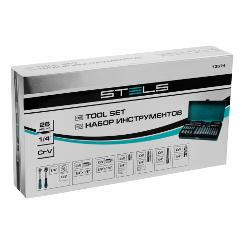 Набор торцевых головок с трещоткой, 1/4", 26 предметов Stels по ценам производителя в Москве с доставкой по всей России