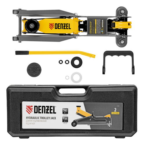 Домкрат гидравлический подкатной, 2 т, 135-385 мм, в пласт. кейсе Denzel по ценам производителя в Москве с доставкой по всей России