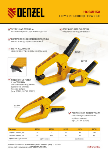 Струбцина клещеобразная, удлиненная 75 х 110 мм двухкомпонентные рукоятки Denzel по ценам производителя в Москве с доставкой по всей России