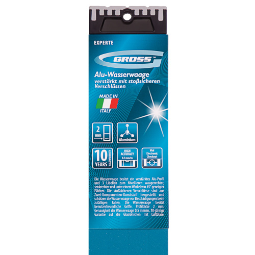 Уровень алюминиевый, 1800 мм, усиленный с ударопрочными заглушками, рукоятки, 3 глазка Gross по ценам производителя в Москве с доставкой по всей России