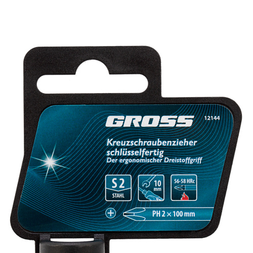 Отвертка PH2 x 100 мм, S2, трехкомпонентная ручка Gross по ценам производителя в Москве с доставкой по всей России