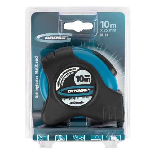 Рулетка "Schlagfest",10 м x 25 мм,магнитный обрезиненный зацеп,двусторонняя шкала,автоматическая фиксация Gross по ценам производителя в Москве с доставкой по всей России