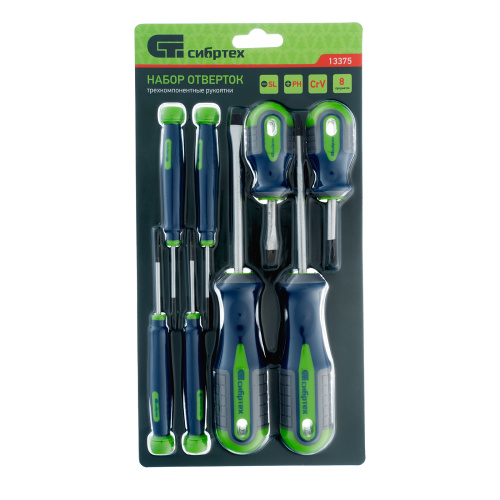 Набор отверток универсальный, CrV, трехкомпонентные рукоятки, 8 предметов Сибртех по ценам производителя в Москве с доставкой по всей России
