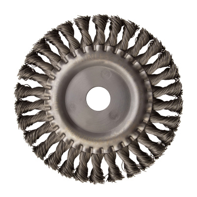 Щетка для УШМ, 150 мм, "Плоская", крученая нержавеющая проволока 0.5мм, посадка 22.2 мм Denzel по ценам производителя в Москве с доставкой по всей России