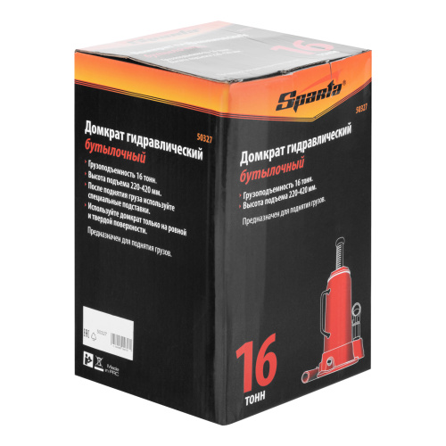 Домкрат гидравлический бутылочный, 16 т, h подъема 220-420 мм Sparta по ценам производителя в Москве с доставкой по всей России