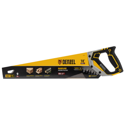 Ножовка по дереву, 450 мм, 9 TPI, зуб 3D, металлопластиковая рукоятка Denzel по ценам производителя в Москве с доставкой по всей России
