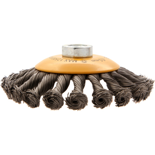 Щетка для УШМ, 125 мм, "Тарелка", крученая нержавеющая проволока 0.5 мм, М14 Denzel по ценам производителя в Москве с доставкой по всей России