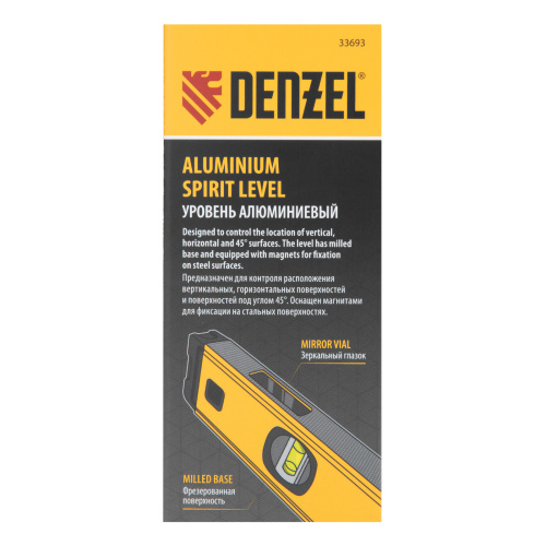 Уровень алюминиевый, магнит, фрезерованный, 3 глазка (1 зеркал.) 0,5 мм/м, 1000 мм Denzel по ценам производителя в Москве с доставкой по всей России