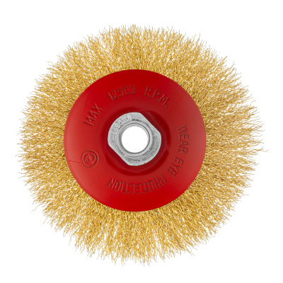 Щетка для УШМ, 125 мм, М14, "тарелка", латунированная витая проволока Matrix по ценам производителя в Москве с доставкой по всей России