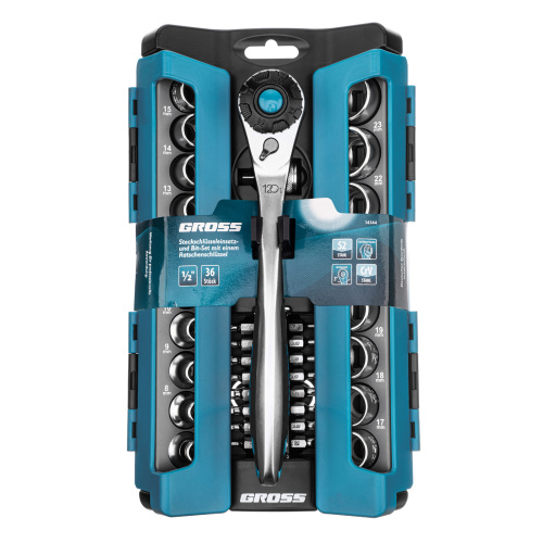 Набор торцевых головок, трещотка 120 зубьев, 1/2", CrV, 36 предметов Gross по ценам производителя в Москве с доставкой по всей России