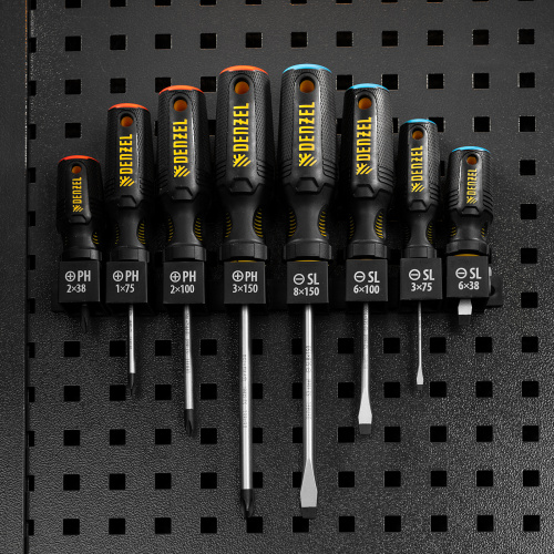 Набор отверток на полке, 8 шт., PH+SL, S2, 3к рукоятка Denzel по ценам производителя в Москве с доставкой по всей России