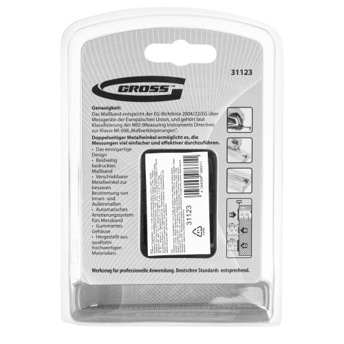 Рулетка "Doppelhaken",5 м x 19 мм,двухсторонний зацеп,Нейлон,двусторонняя шкала,автоматическая фиксация Gross по ценам производителя в Москве с доставкой по всей России