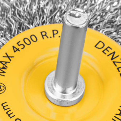 Щетка для дрели, 75 мм, Плоская, со шпилькой, нержавеющая витая проволока Denzel по ценам производителя в Москве с доставкой по всей России