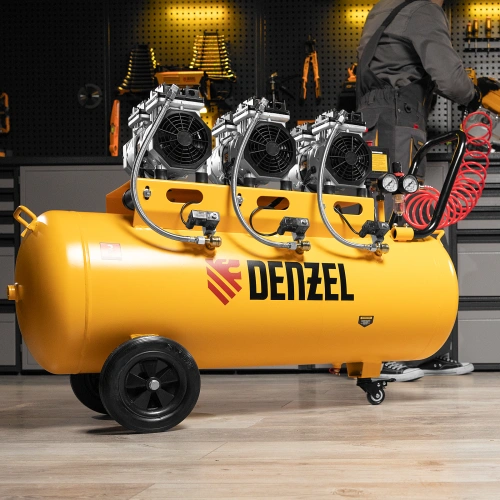 Компрессор безмасляный, малошумный DLS 1800/100,1800 Вт, 3x600, 100 л, 345 л/мин Denzel по ценам производителя в Москве с доставкой по всей России