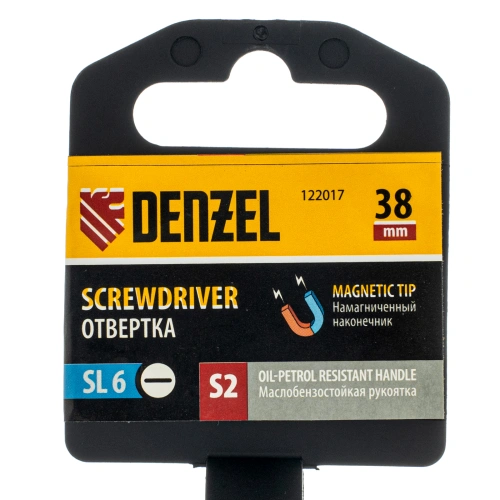 Отвертка, SL6x38 мм, S2, 3к рукоятка Denzel по ценам производителя в Москве с доставкой по всей России