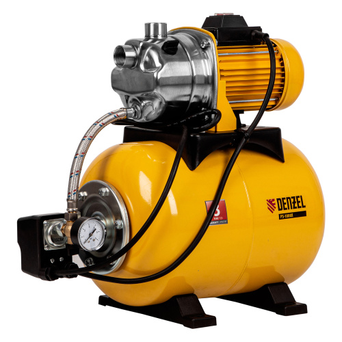 Насосная станция PS1000Х, 1000 Вт, 3500 л/ч, ресивер 24 л, подъем 44 м, нержавейка Denzel по ценам производителя в Москве с доставкой по всей России