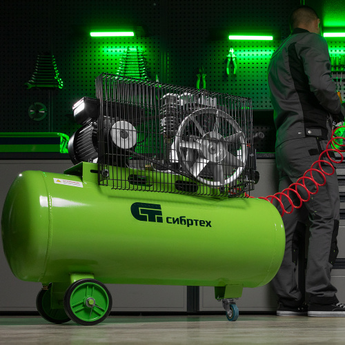 Компрессор воздушный КР-2200/100, 2.2 кВт, 350 л/мин, 100 л, ременной привод, масляный Сибртех по ценам производителя в Москве с доставкой по всей России