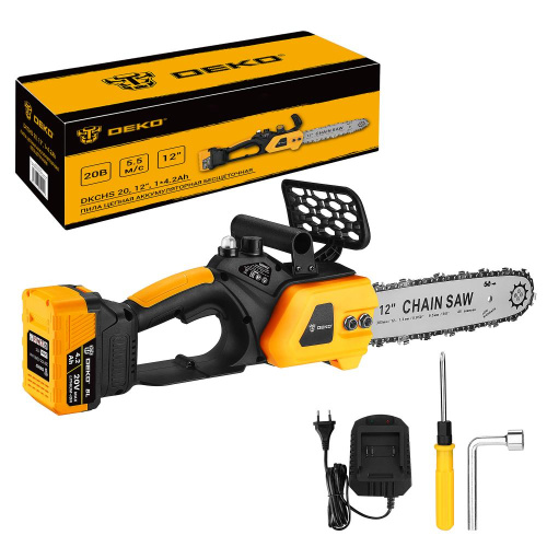 Пила цепная аккумуляторная бесщеточная DEKO DKCHS 20, 12", 20В, 1x4.2Ач, з/у по ценам производителя в Москве с доставкой по всей России