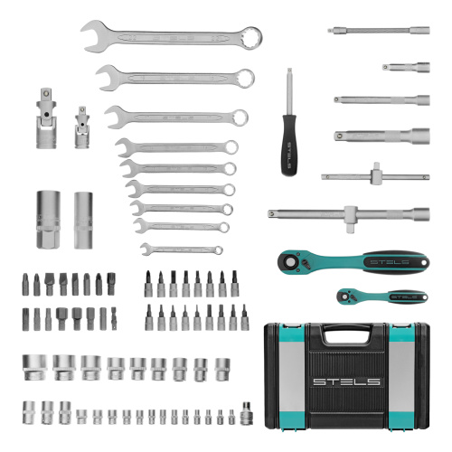 Набор инструментов 1/2", 1/4", CrV, 12 гранные головки, пластиковый кейс, 82 предмета Stels по ценам производителя в Москве с доставкой по всей России