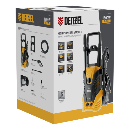 Моечная машина высокого давления R-135, 1800 Вт, 135 бар, 6 л/мин, колесная Denzel по ценам производителя в Москве с доставкой по всей России