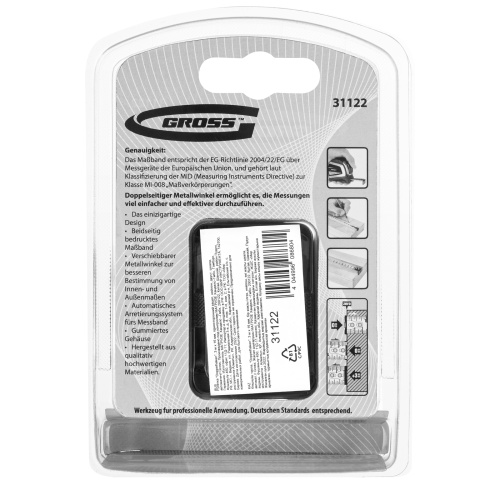 Рулетка "Doppelhaken",3 м x 16 мм,односторонний зацеп,Нейлон,двусторонняя шкала,автоматическая фиксация Gross по ценам производителя в Москве с доставкой по всей России