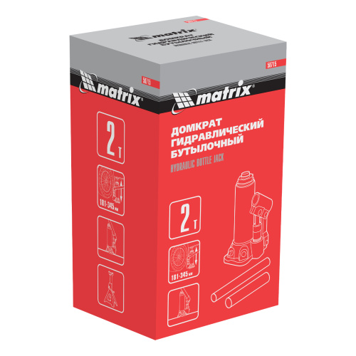 Домкрат гидравлический бутылочный, 2 т, высота подъема 181-345 мм Matrix по ценам производителя в Москве с доставкой по всей России