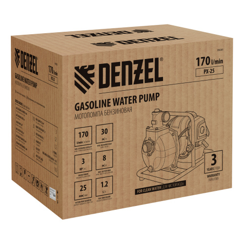 Мотопомпа бензиновая для чистой воды PX-25, 52 см3, 1", 170 л/мин, глуб 8 м, напор 30 м Denzel по ценам производителя в Москве с доставкой по всей России