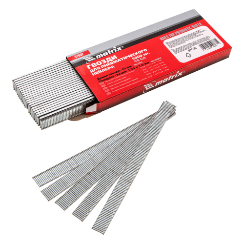 Гвозди для пневматического нейлера, длина 10 мм, ширина 1.25 мм, толщина 1 мм, 5000 шт Matrix по ценам производителя в Москве с доставкой по всей России