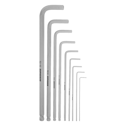 Набор ключей имбусовых HEX, 1.5-10 мм, S2, 9 шт, экстра-длинные с шаром, сатинированные Gross по ценам производителя в Москве с доставкой по всей России