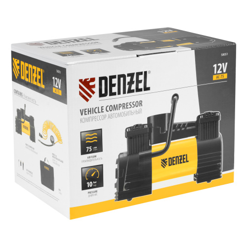 Компрессор автомобильный AC-75, 12 В, 10 атм., 75 л/мин, LED Denzel по ценам производителя в Москве с доставкой по всей России
