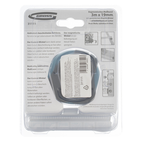 Рулетка "Schlagfest",3 м x 19 мм,магнитный обрезиненный зацеп,двусторонняя шкала,Нейлоновое покрытие,автоматическая фиксация Gross по ценам производителя в Москве с доставкой по всей России