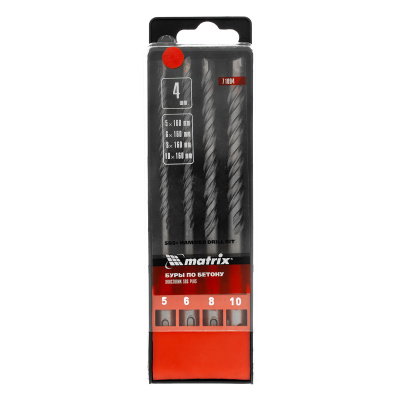 Набор буров по бетону, 5-6-8-10 х 160 мм, 4 шт, в пластиковой коробке, SDS Plus Matrix по ценам производителя в Москве с доставкой по всей России