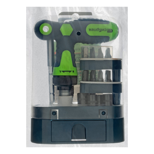 Отвертка Т-образная реверсивная с набором бит, торцевых головок, 33 предмета, CrV Сибртех по ценам производителя в Москве с доставкой по всей России